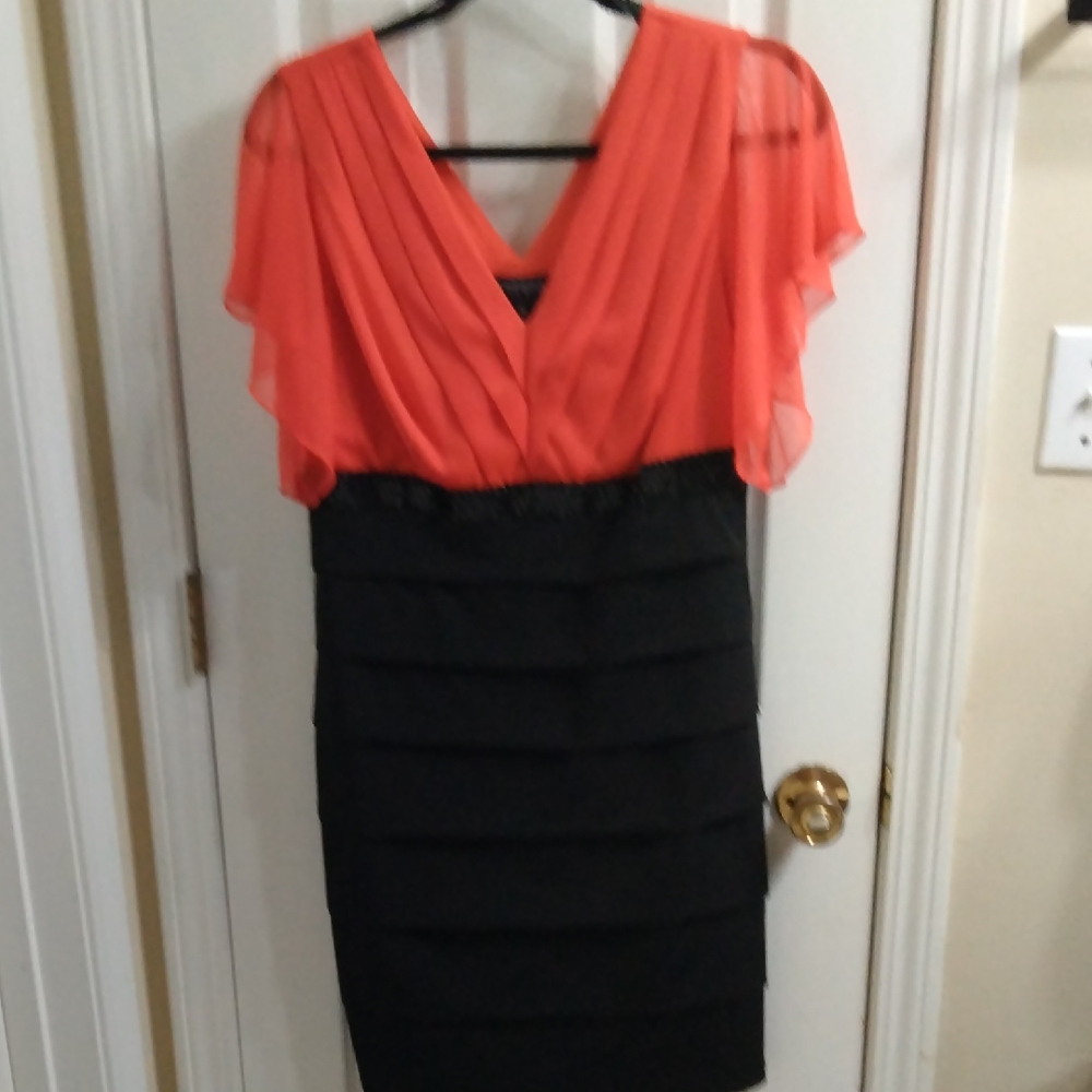 Enfocus Studio Coral and Black Mini Dress